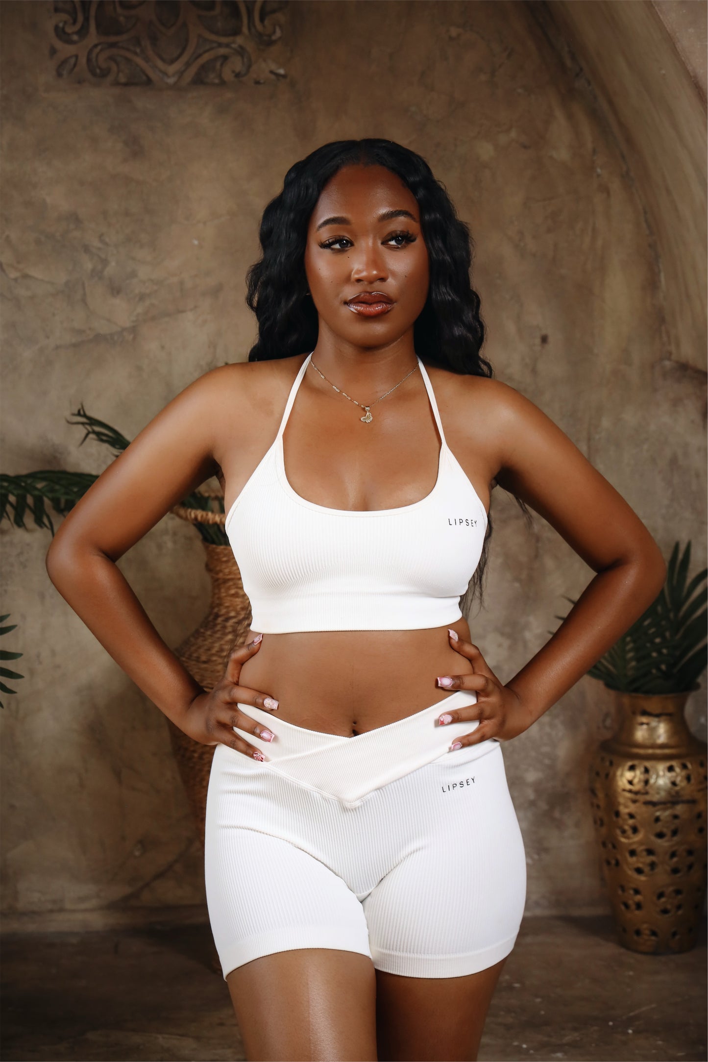 V Front Crossover |Ribbed Seamless Shorts| White